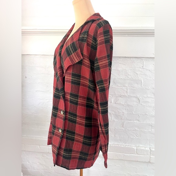 POL Red and Black Plaid Oversize Blazer Lightweight Double Breasted Long Jacket - Picture 10 of 17